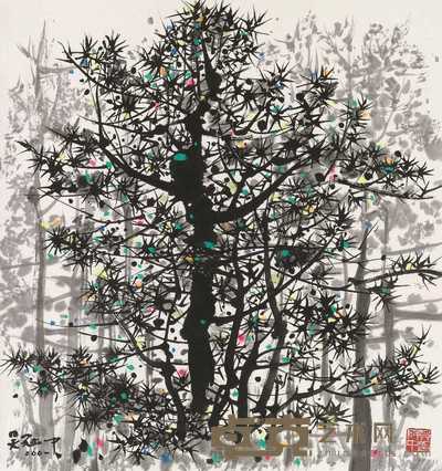 吴冠中 2001年作 松 镜心 48.2×45cm